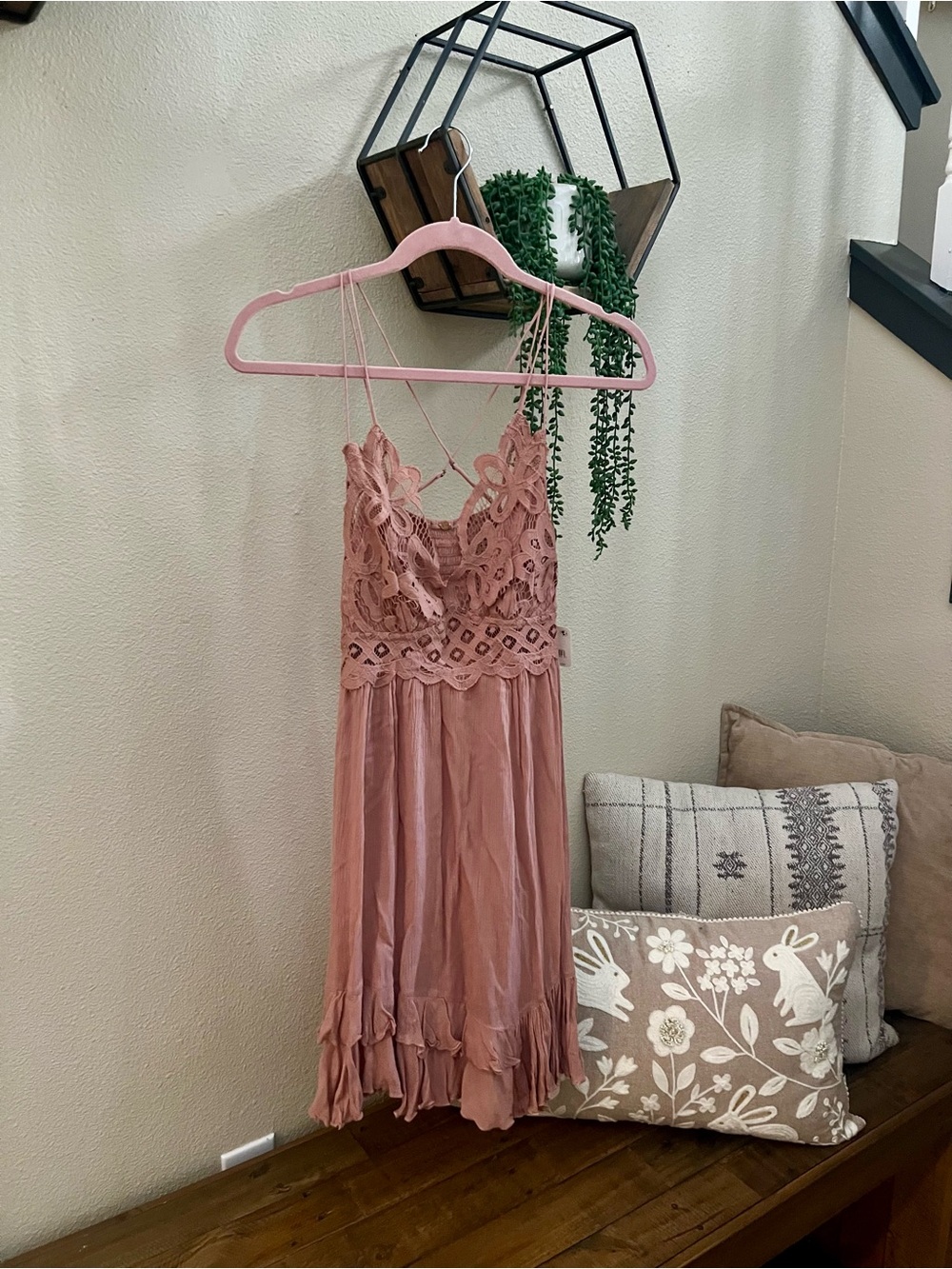Free People dusty rose pink lace mini dress